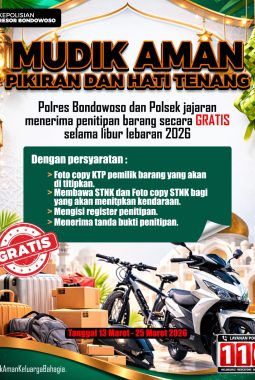 Mudik Tenang Barang Aman : Polres Bondowoso Buka Layanan Penitipan Kendaraan Gratis !
