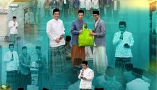 Pengurus PKB Depok, Iwan Setiawan (Sekjen PKB) baju putih dan Siswanto (Ketua Fraksi PKB DPRD Depok) kain putih,  pada saat pemberian buah tangan, disalah satu masjid di Kota Depok.
(Foto: Purnamanews/Yudi Bahtiar)
