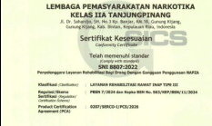 Lapas Narkotika Kelas IIA Tanjungpinang Raih Sertifikasi SNI 8807:2022 untuk Layanan Rehabilitasi