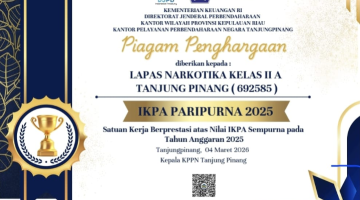 Lapas Narkotika Kelas IIA Tanjungpinang Raih Penghargaan IKPA Paripurna 2025